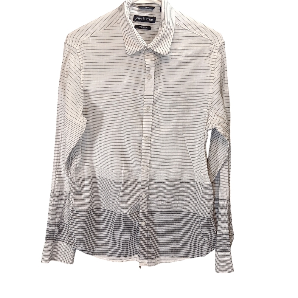 John Players Mens Dress Shirt 40cm Trimfit Linen Cotton Blend